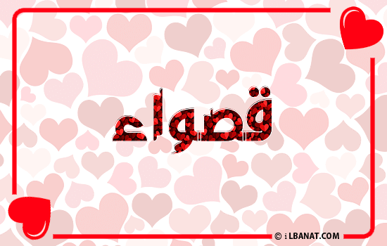 إسم قصواء مكتوب بقلوب حمراء